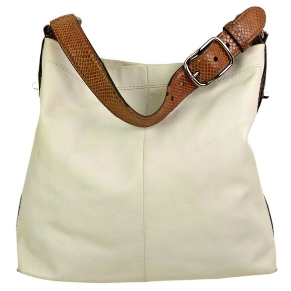 Coach Cream Genuine Leather Shoulder Bag with Tan Strap - Picture 1 of 11